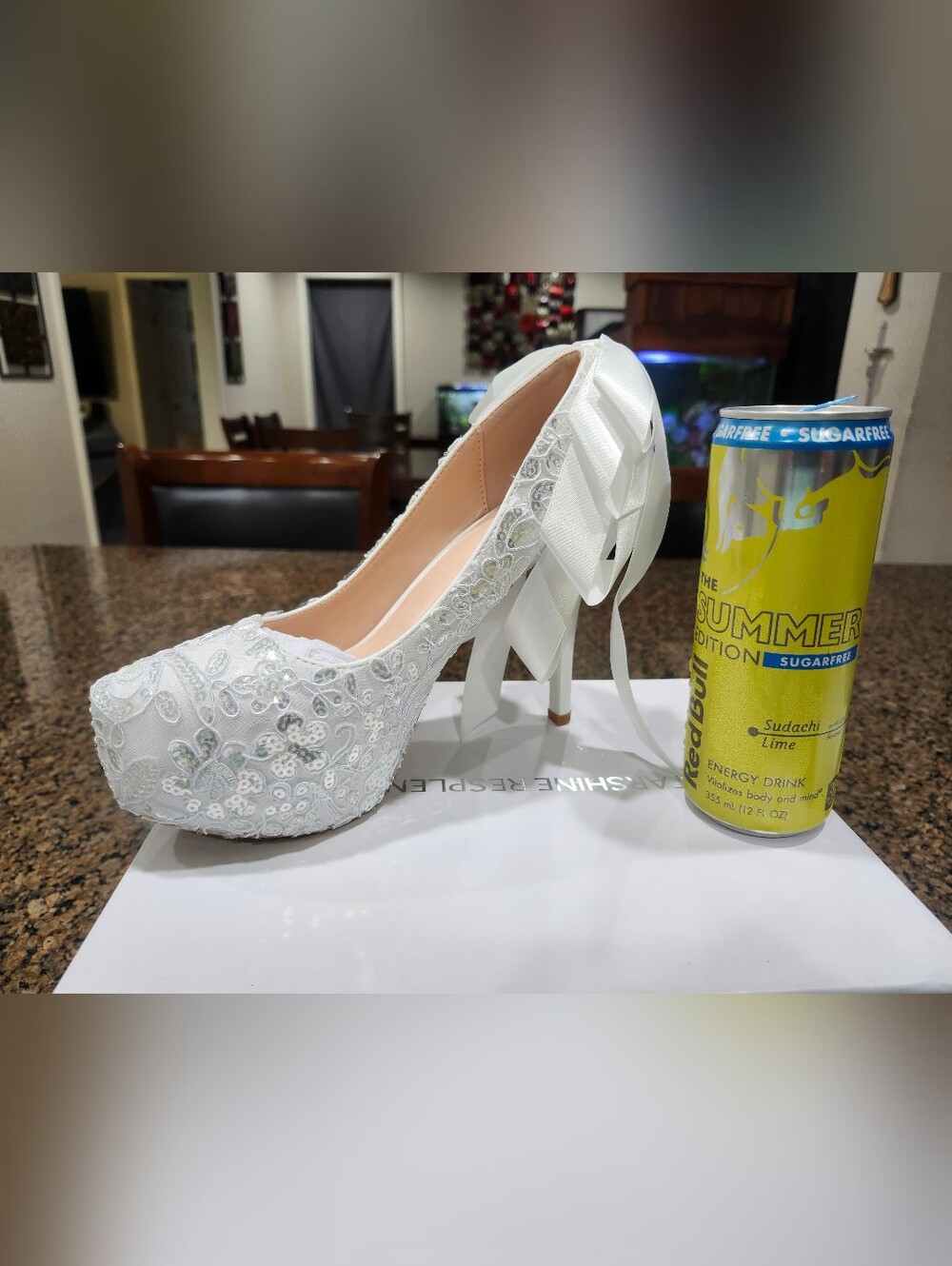 White Lace Wedding High Heel Pump with Bow - Picture 4 of 6